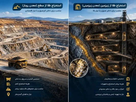 مقایسه استخراج روباز و زیرزمینی طلا